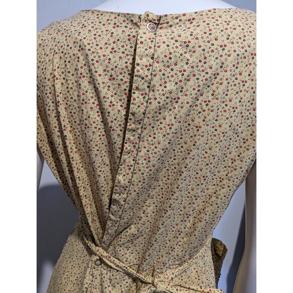 Rare 40s Calico Cotton Apron Dress S/M Patio Peasant Yellow Wrap Ric Rac Pocket - Picture 5 of 8
